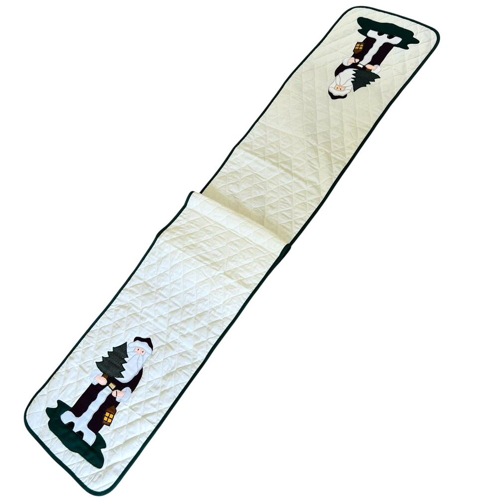 Christmas Table Runner Mullins Square Quilted 88" x 14" Ivory USA